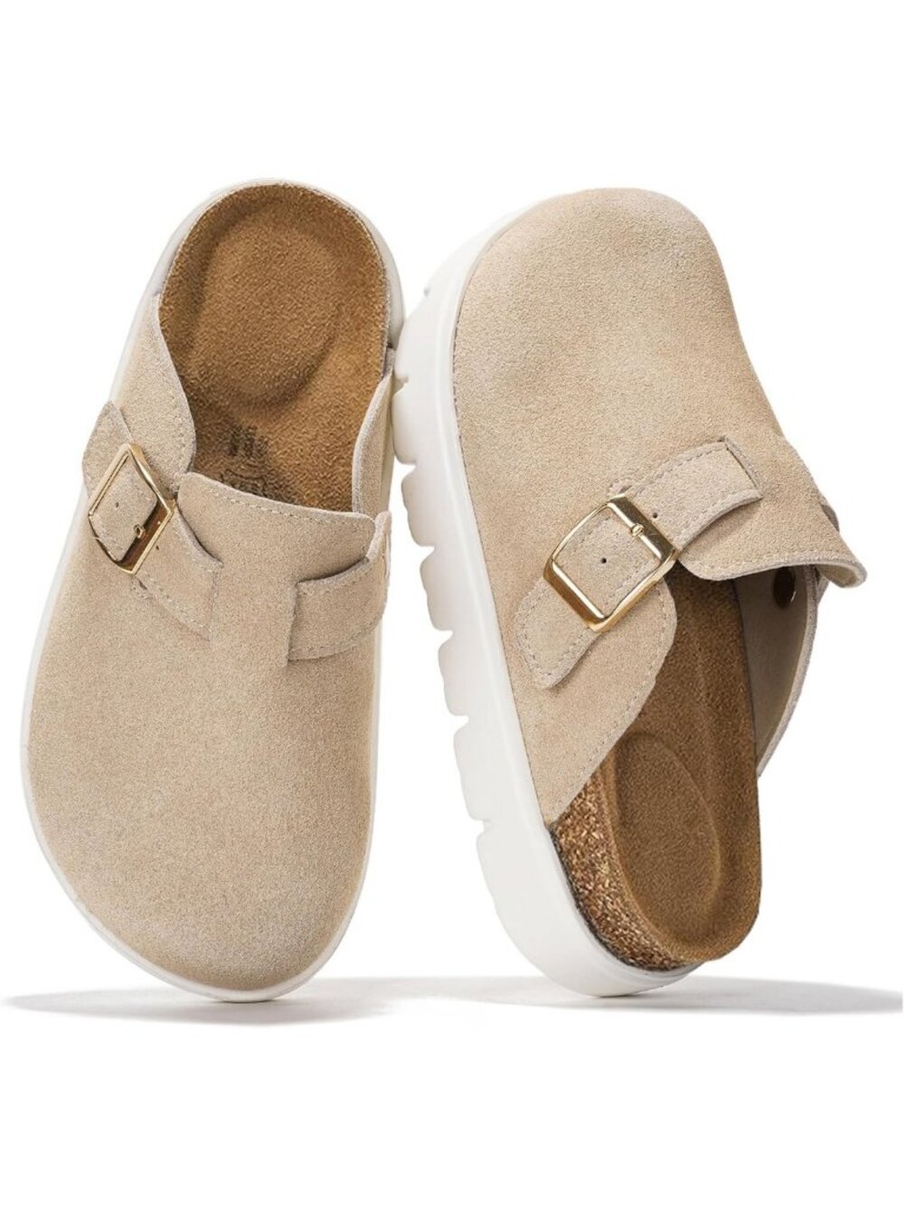 Genuine Leather Girls Clogs - Kids Mules with Cork Footbed & Non-Slip Sole